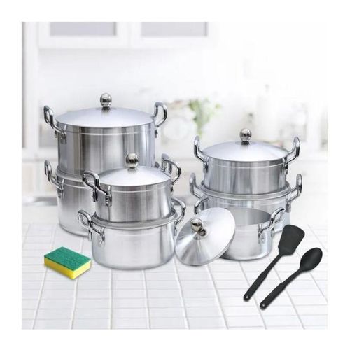 Original Tornado TC Cookware Set Sufuria – 14-Piece Silver Stainless Steel Pots with Lids, Durable Heat Distribution, Elegant Finish, Ideal for Daily Cooking and Family Kitchens