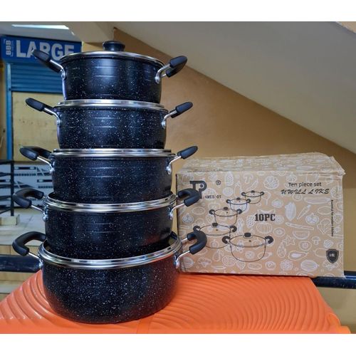 Jamespot 10-Piece Granite Nonstick Cookware Pots – Premium Granite Coating, Durable Heat Distribution, Scratch-Resistant Surface, Easy to Clean, Ideal for Healthy Daily Cooking at Home