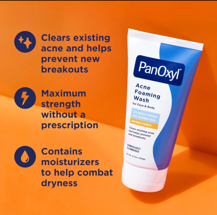 PanOxyl Acne Creamy Wash 4% Benzoyl Peroxide Face & Body Cleanser – Clears Acne & Prevents