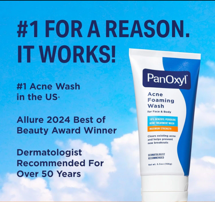 PanOxyl Acne Creamy Wash 4% Benzoyl Peroxide Face & Body Cleanser – Clears Acne & Prevents