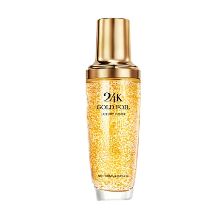 24K Gold Foil Luxury 5‑Gift Set: Toner, Serum, Lotion & Cream. Whitens, moisturizes & firms with Vitamin C, Niacinamide, Hyaluronic Acid & Retinol. Boosts radiance & smooths skin.
