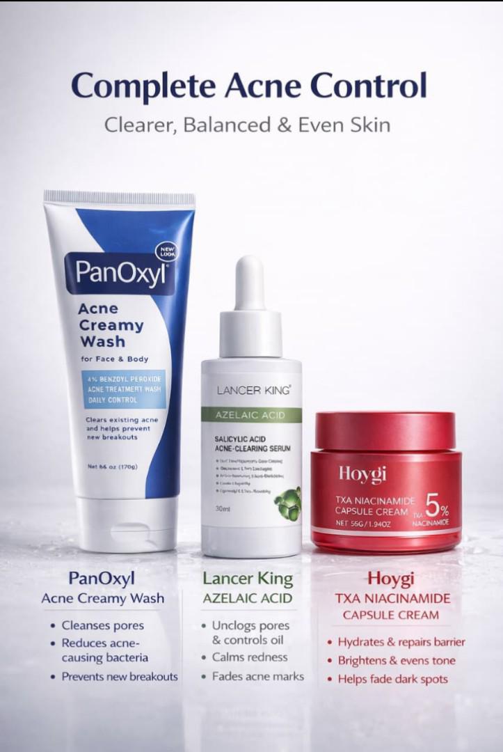 Ultimate Clear Skin Complete Acne Treatment – 4% Benzoyl Peroxide Wash + Azelaic/Salicylic Serum + TXA 5% Niacinamide Cream