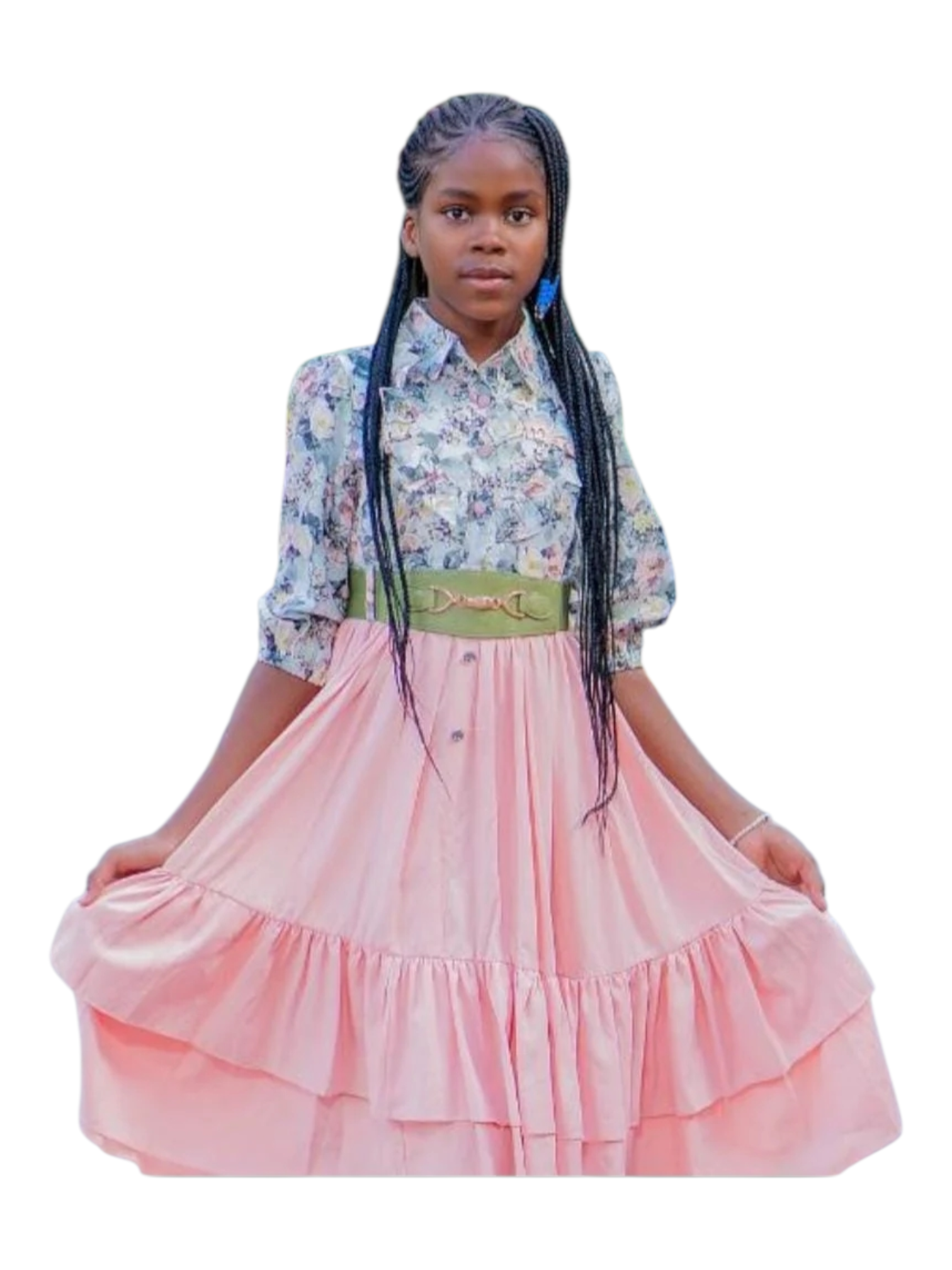 Elegant floral & pink Ruffle Girls Dress