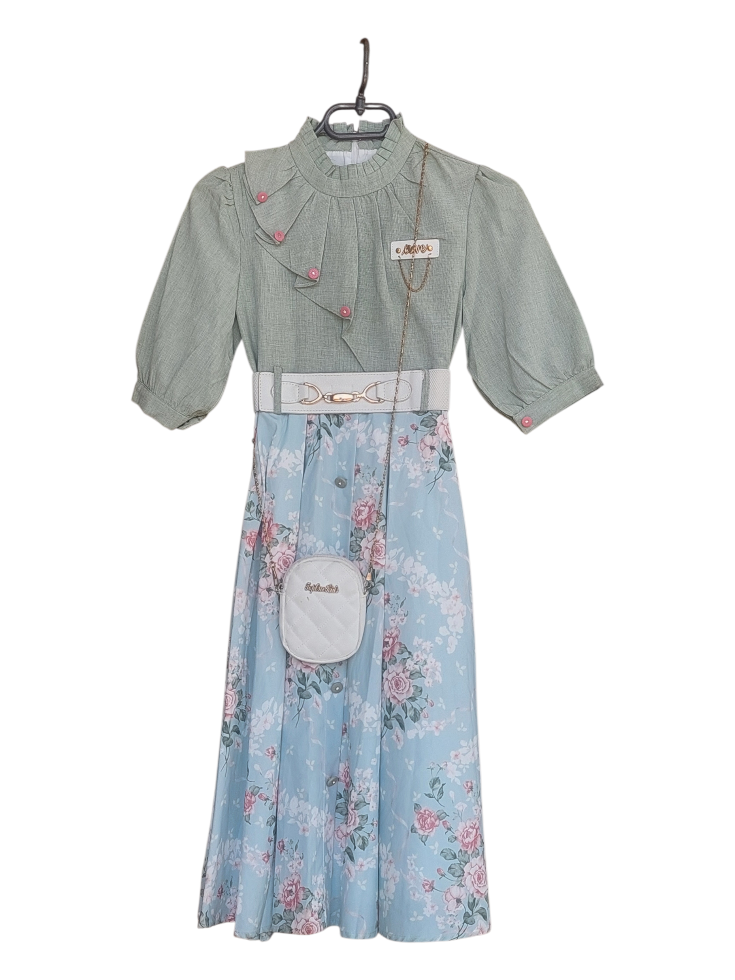 Elevate  your teen girls  everyday style with our enchanting Vintage _inspired Ruffle neck tie & flare dress.