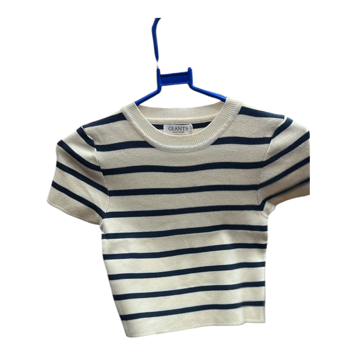 Chic , Versatile,Stylish , Striped Short Sleeve Crop top  (cream & navy blue)is a Must _have any fashion forward.