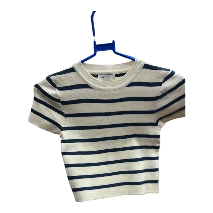 Chic , Versatile,Stylish , Striped Short Sleeve Crop top  (cream & navy blue)is a Must _have any fashion forward.
