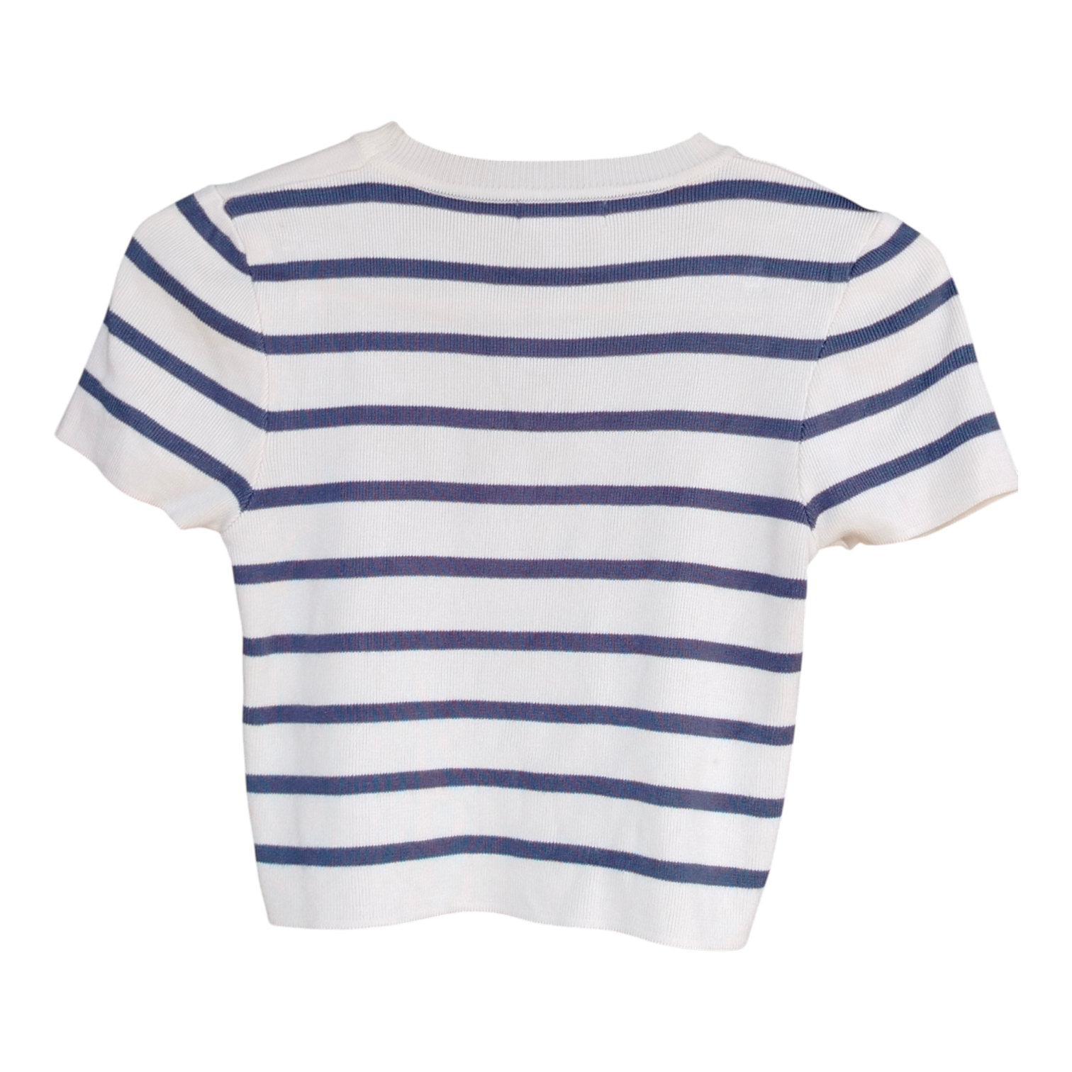 Chic , Versatile,Stylish , Striped Short Sleeve Crop top  (cream & navy blue)is a Must _have any fashion forward.