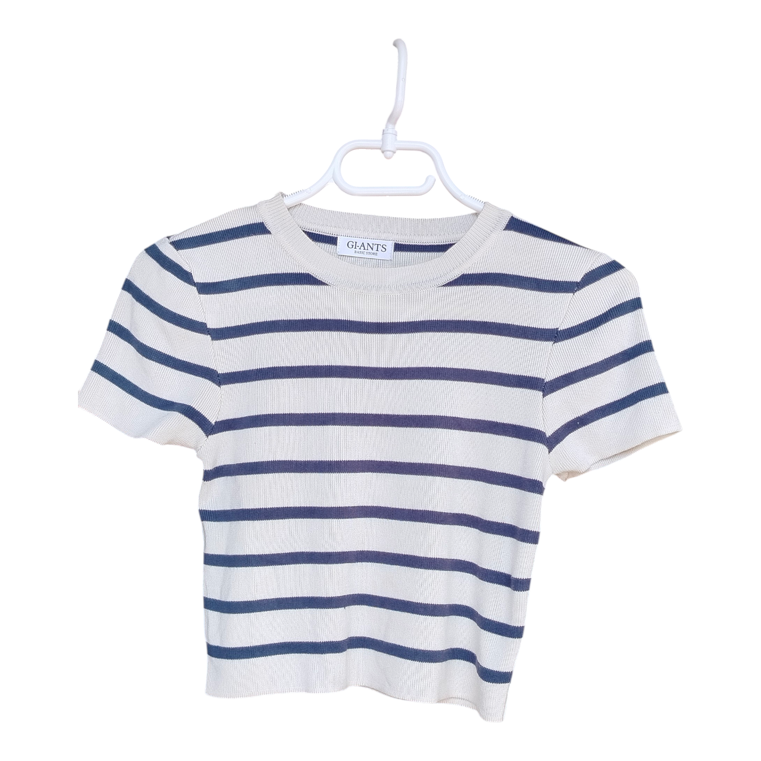 Chic , Versatile,Stylish , Striped Short Sleeve Crop top  (cream & navy blue)is a Must _have any fashion forward.