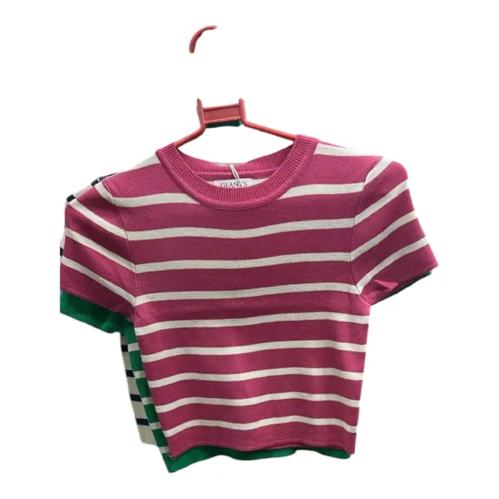 High quality finish, comfort and durability rib knit crop top  bold horizontal raspberry & white stripes that create a fresh , energetic look perfect for any casual look.
