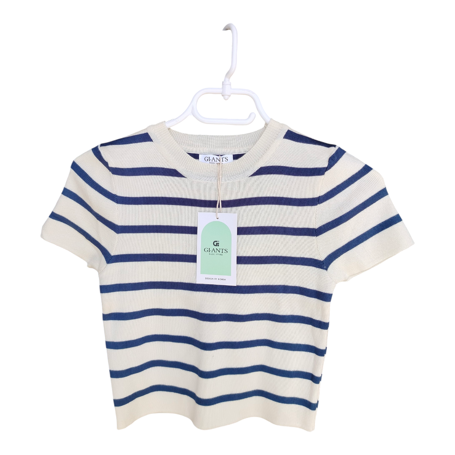 Stay cool and look fabulous in this breathable high quality Ribbed knit  navy and cream striped crop top .