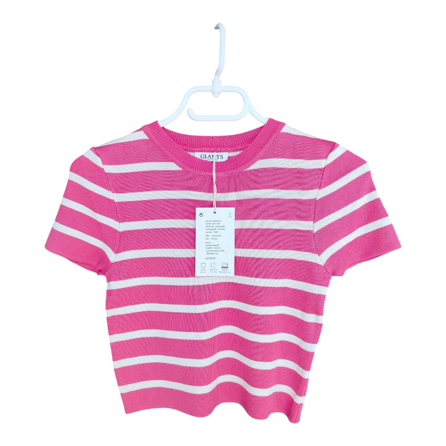 Elevate your Everyday style with this vibrant pink and white striped knit crop Top.