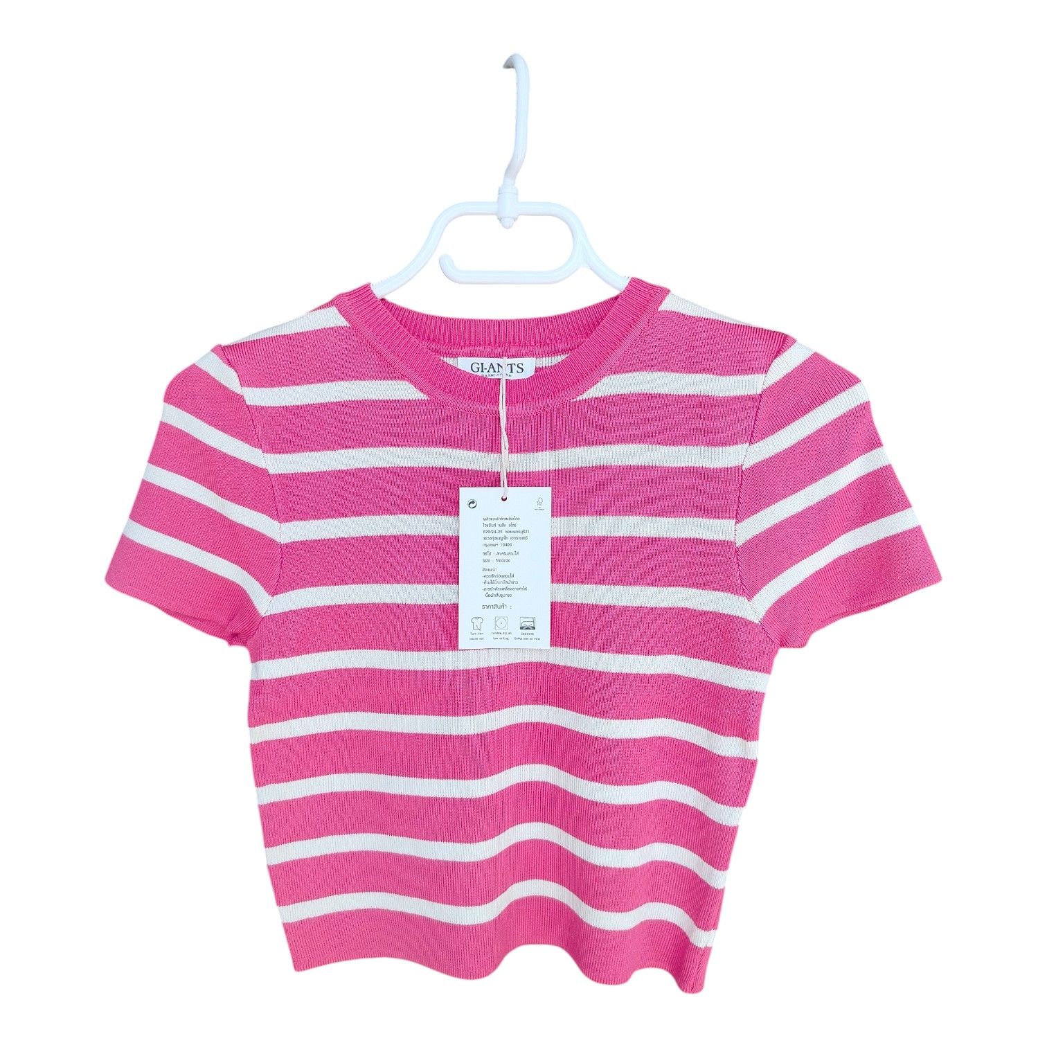 Women's Sunkissed  Crop top hot pink &white stripe Ribbed top ,stretchy and flattering