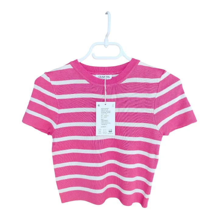 Women's Sunkissed  Crop top hot pink &white stripe Ribbed top ,stretchy and flattering