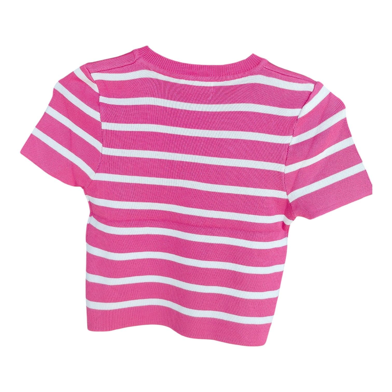 Women's Sunkissed  Crop top hot pink &white stripe Ribbed top ,stretchy and flattering