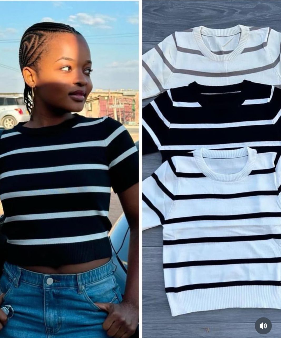 The Ultimate parisian chic.Bershka Black and white Striped Rib _knit Crop sweater.