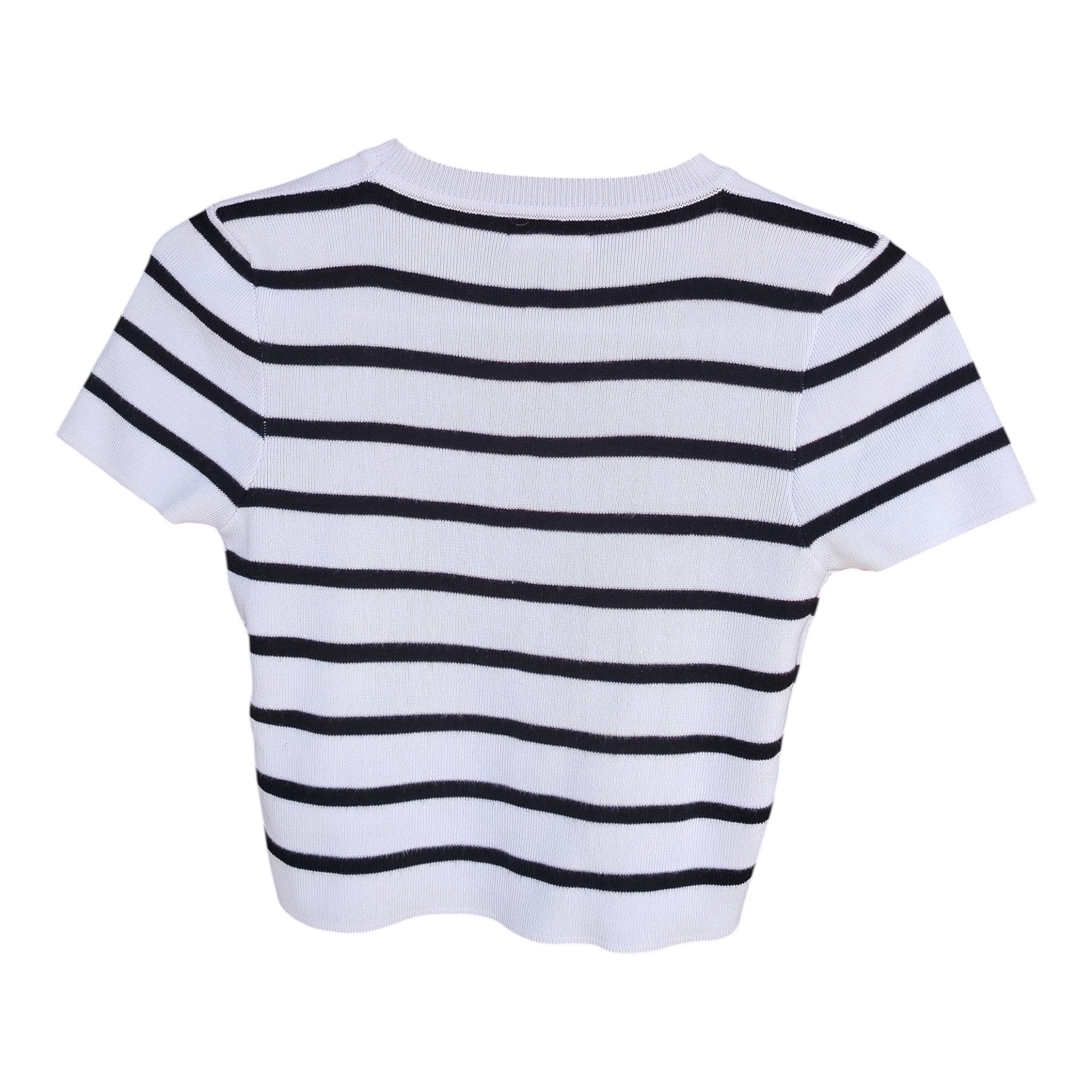 The Ultimate parisian chic.Bershka Black and white Striped Rib _knit Crop sweater.