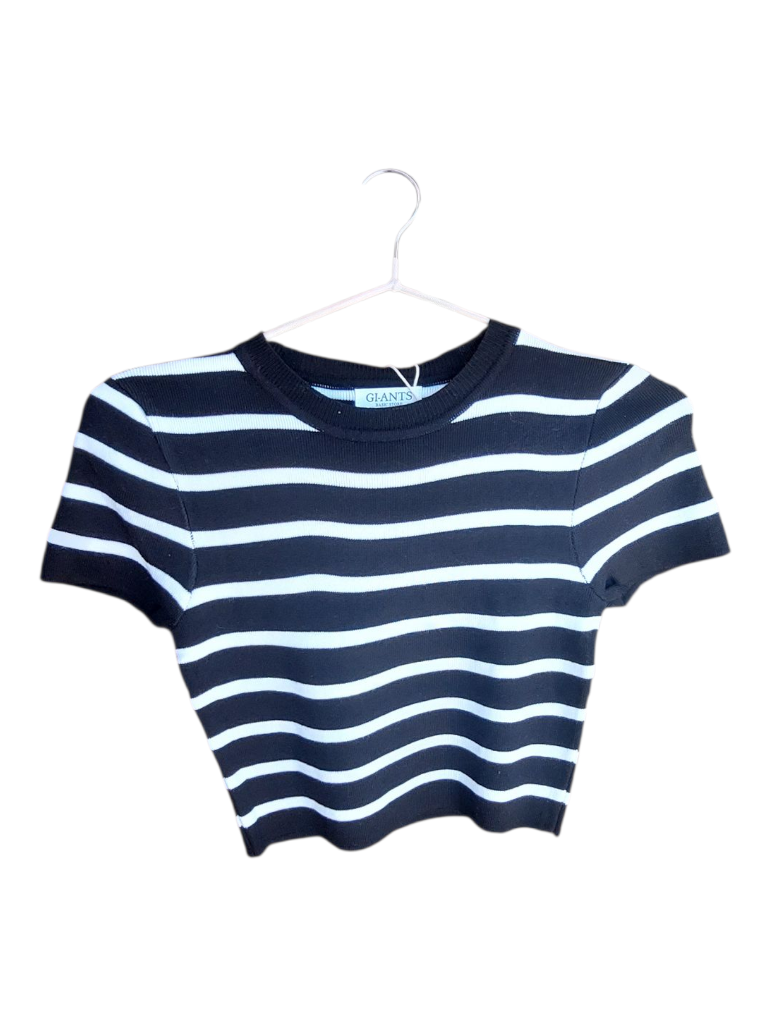The Ultimate parisian chic.Bershka Black and white Striped Rib _knit Crop sweater.