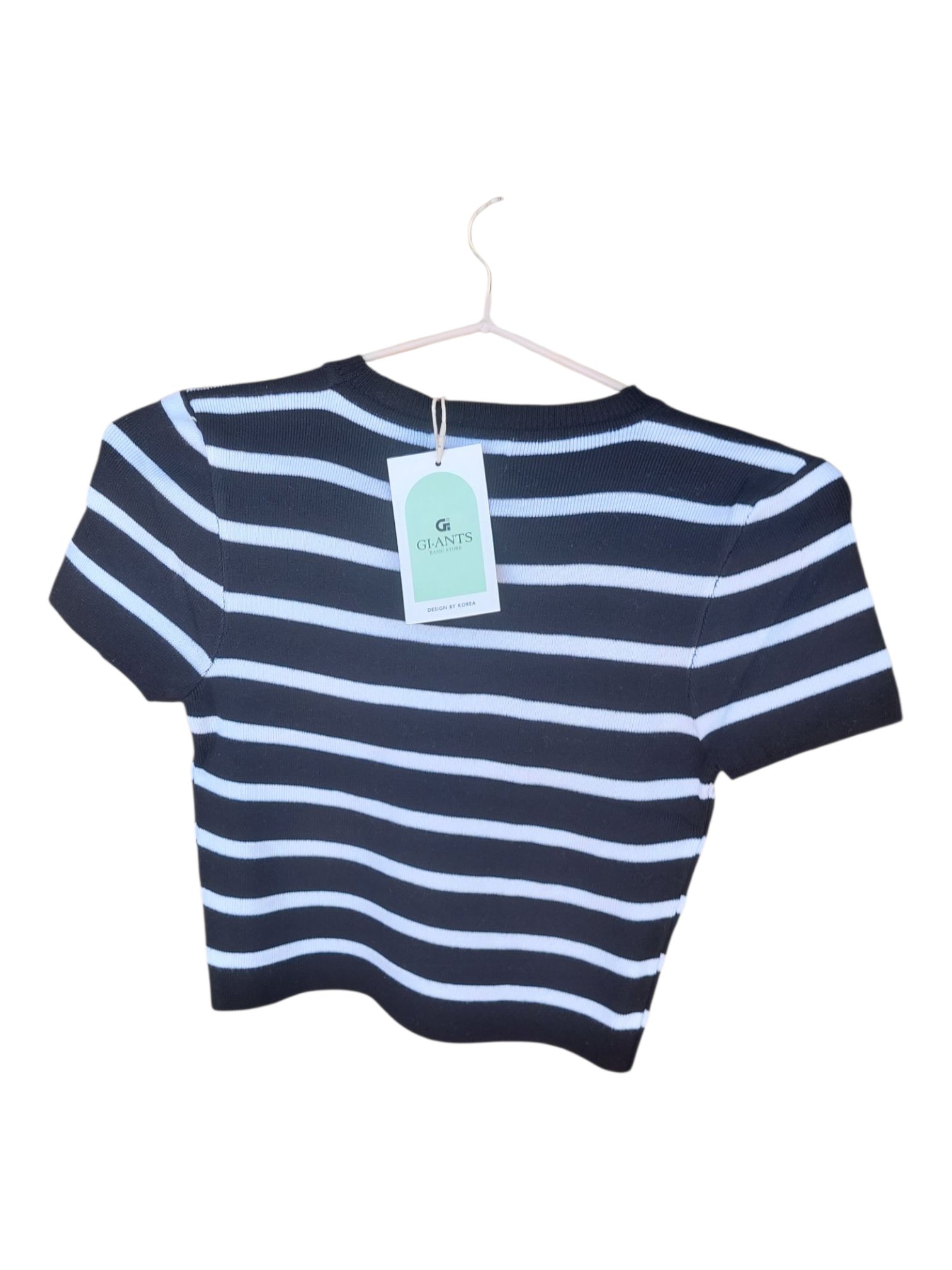 The Ultimate parisian chic.Bershka Black and white Striped Rib _knit Crop sweater.