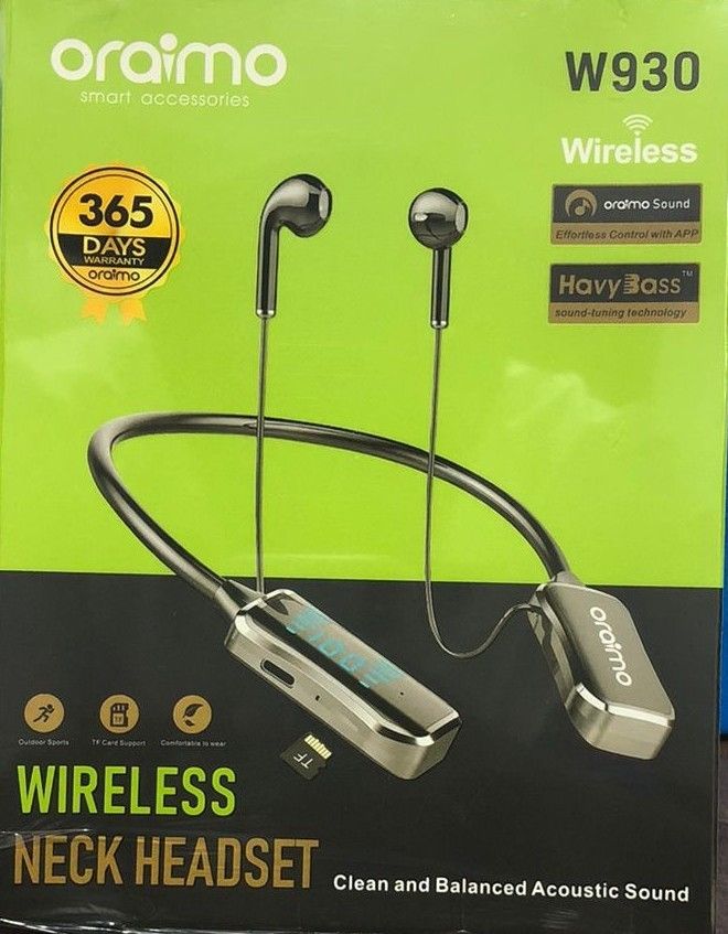 Oraimo Necklace Lite Neckband Wireless Earphone W930 - Black,heavy bass clean and balanced acoustic sound