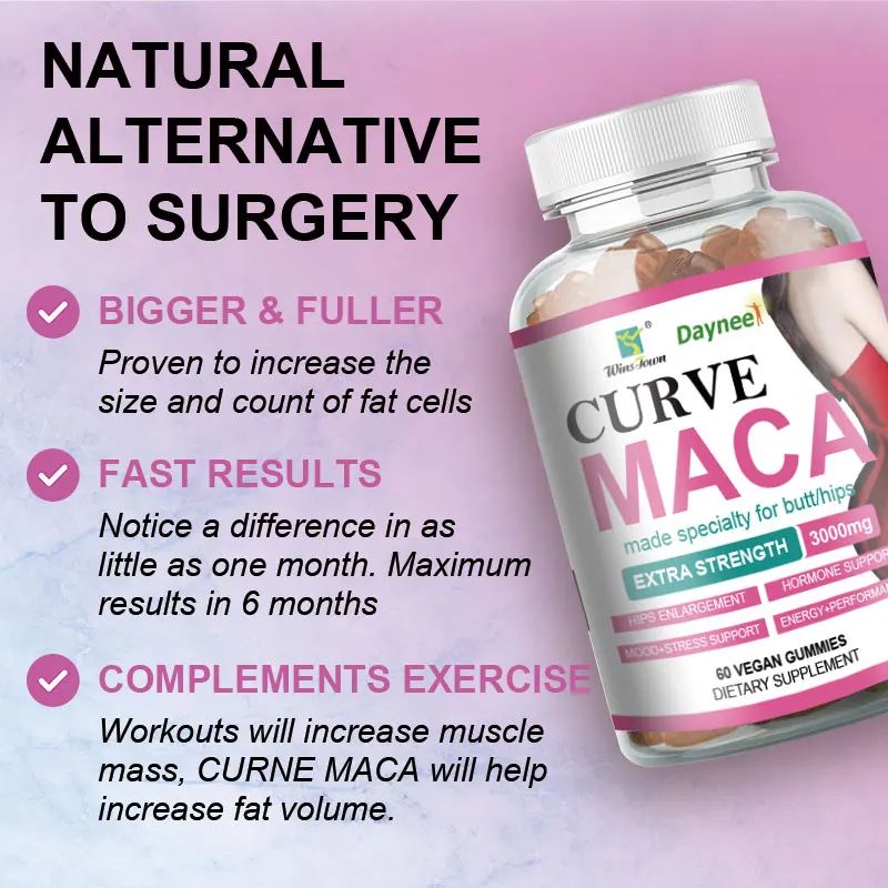Curve Maca Daynee Gummies for Butt & Hips Enlargement Enhances Curves, Boosts Energy, & Balances Hormones. Curve Maca is a natural supplement which Stimulates Curves and Shape Effectively For Women
