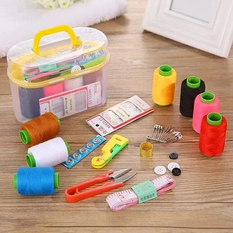 Double Layer Portable Travel Sewing Kits Box With Colour Needle Threads Scissor Pin Hand Work Sewing Box Handwork Sewing Accessories