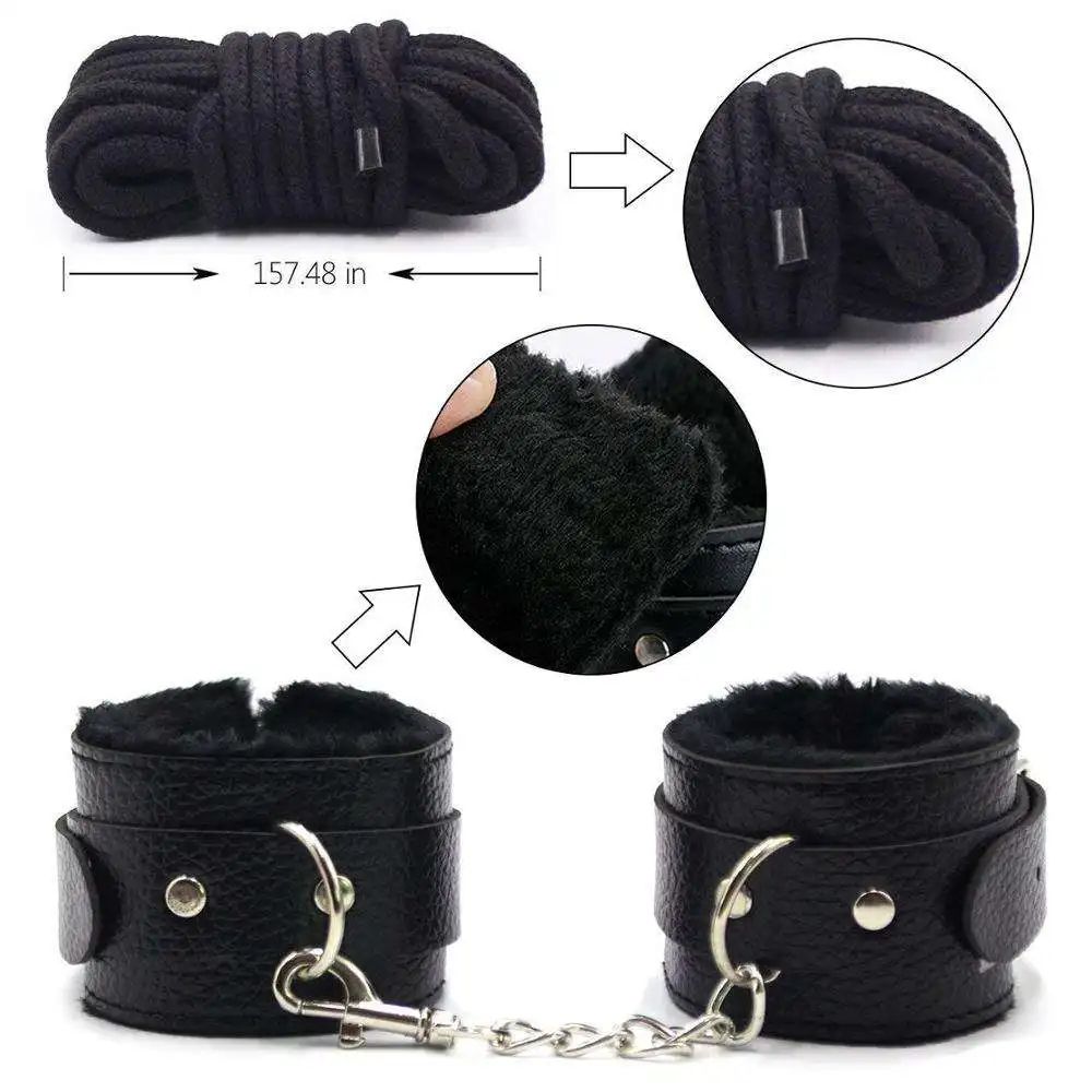10pcs BDSM Bondage Restraints Set for Women and Couples Adjustable for Role Play Bed Game Plush Handcuffs Restraints Kit Adult Sex Toys for Enhanced with Whip, Blindfold, Mouth Gag, Nipples Clip.