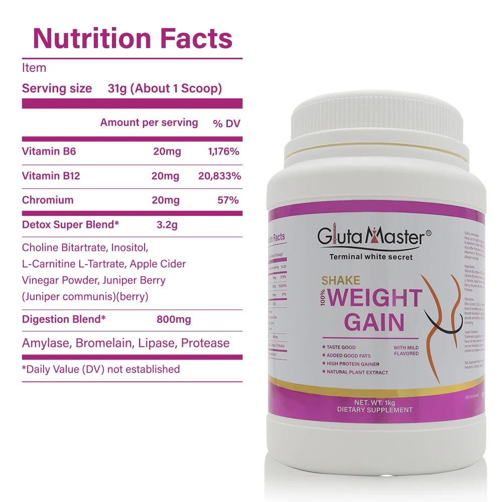 Gluta Master Weight Gain Shake
Weight Gain Supplements Protein Powder Supplement Enhancement Dietary Immume Booster Hip Butt Weight Gainer Plus Powder