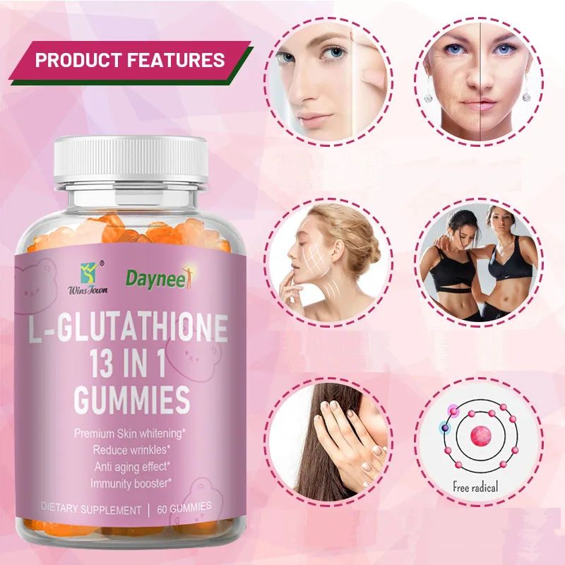 Daynee L- GLUTATHIONE 13 IN 1 GUMMIES For Premium Skin Whitening, Reduce Wrinkles, Anti-Aging Effect and Immunity Booster- 60 DIETARY SUPPLEMENT GUMMIES