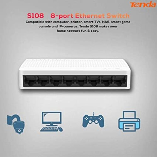 Tenda 5-Port & 8-Port Ethernet Network Switch – Fast Auto-Negotiation LAN Hub for Home/Office | Plug & Play | 10/100Mbps Desktop Design