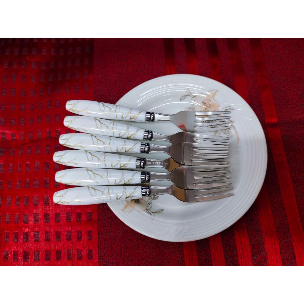 Marble Handle Cutlery Set – 6-Piece Fork Set / 6-Piece Spoon Set / Fork + Spoon Combo | Premium Stainless Steel | Elegant Marble Design for Home & Dining