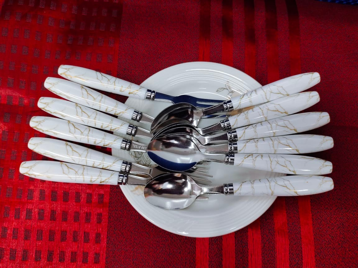 Marble Handle Cutlery Set – 6-Piece Fork Set / 6-Piece Spoon Set / Fork + Spoon Combo | Premium Stainless Steel | Elegant Marble Design for Home & Dining