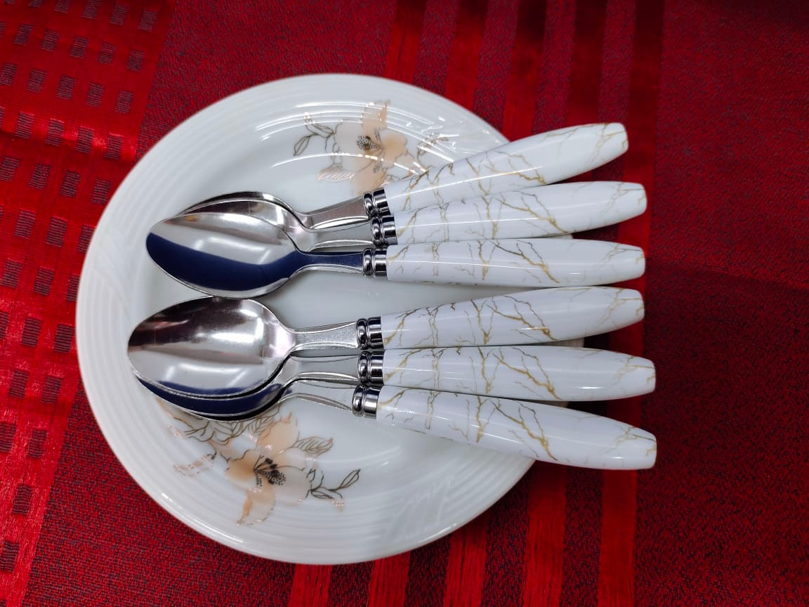 Marble Handle Cutlery Set – 6-Piece Fork Set / 6-Piece Spoon Set / Fork + Spoon Combo | Premium Stainless Steel | Elegant Marble Design for Home & Dining