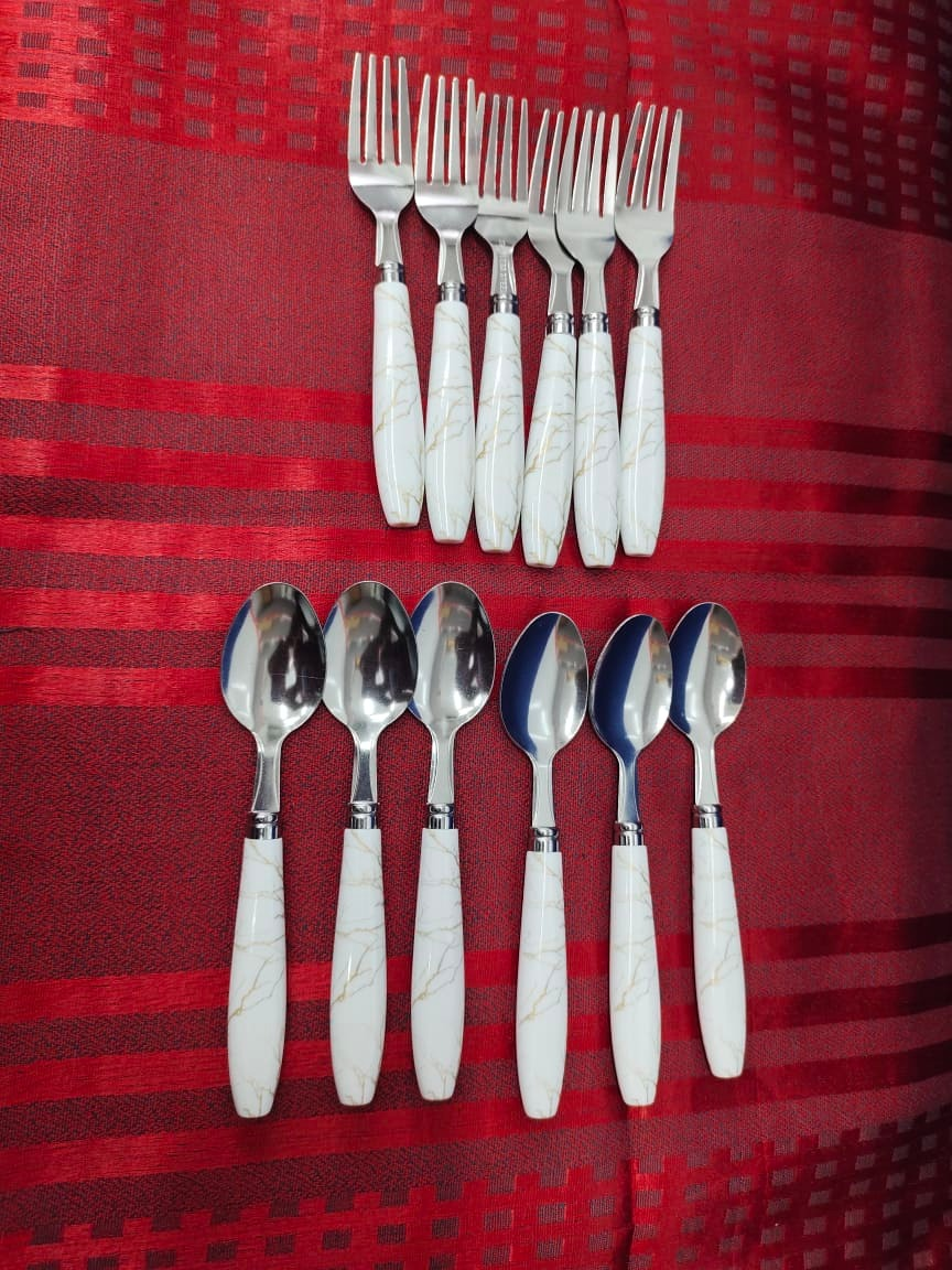 Marble Handle Cutlery Set – 6-Piece Fork Set / 6-Piece Spoon Set / Fork + Spoon Combo | Premium Stainless Steel | Elegant Marble Design for Home & Dining