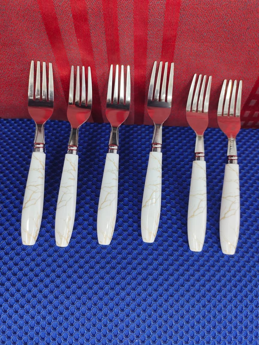 Marble Handle Cutlery Set – 6-Piece Fork Set / 6-Piece Spoon Set / Fork + Spoon Combo | Premium Stainless Steel | Elegant Marble Design for Home & Dining