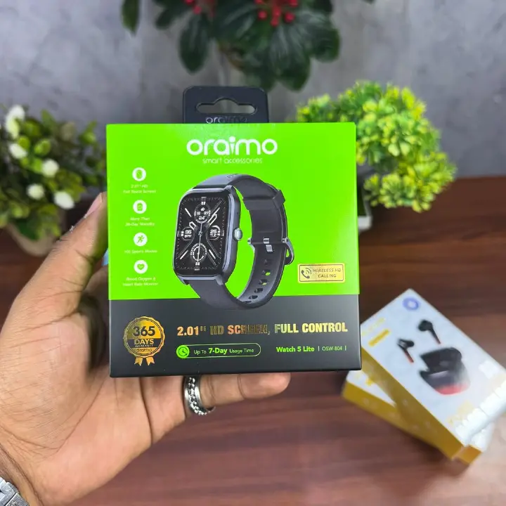 Original Verified Oraimo Watch 5 Lite – 2.01" HD Full Touch | Bluetooth Calling | IP68 Waterproof