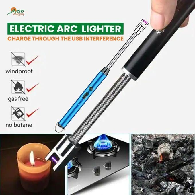 Electric USB Rechargeable Lighter – Flameless Windproof Arc Lighter with Bendable Neck, Safety Switch & Long-Lasting Battery for Kitchen, Candles, Gas Stoves & Outdoor Use