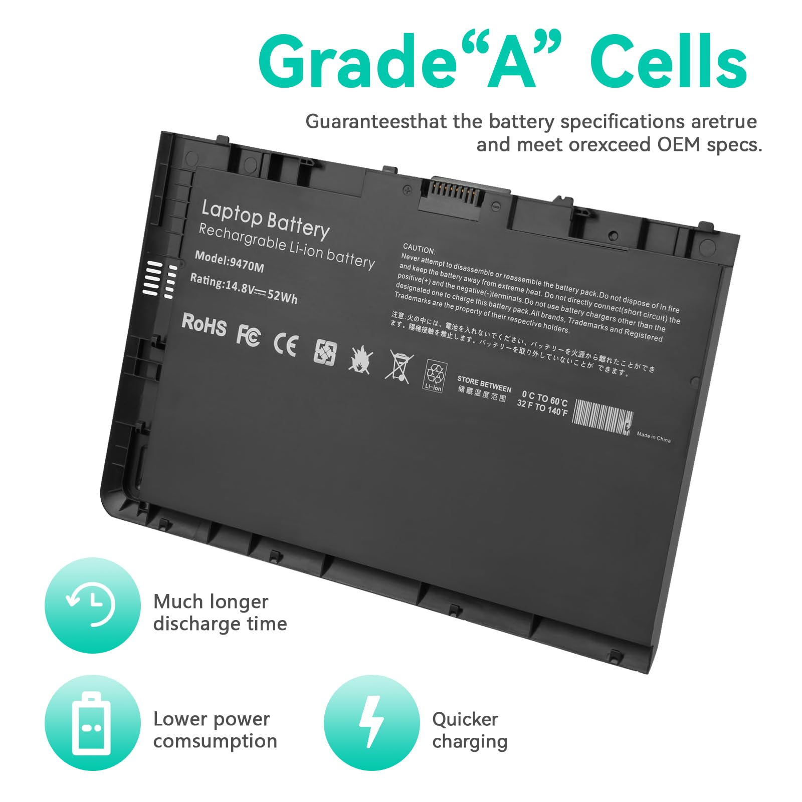 ORIGINAL!! HP EliteBook Folio 9470 / 9470m / 9480 / 9480m — BT04 / BT04XL Original Replacement Battery (52Wh, 14.8V)