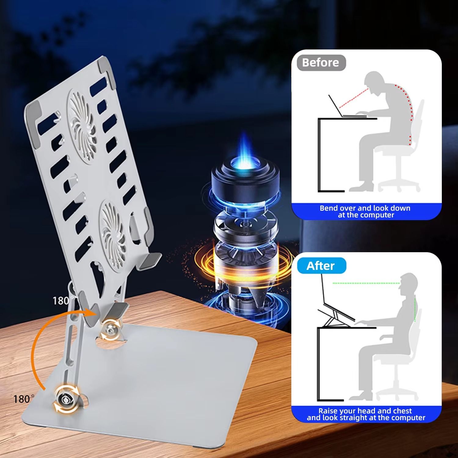 💻❄️ Adjustable Laptop Stand with Dual Cooling Fan – Ergonomic Aluminium Alloy Riser for 10–17 inch Laptops | Height Adjustable, Foldable, Silent Cooling Fans