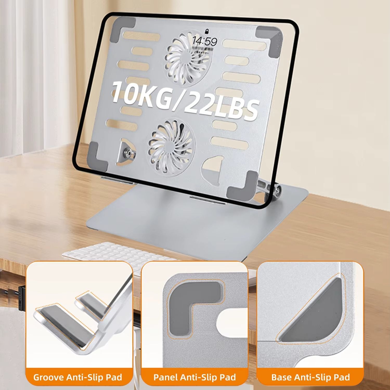 💻❄️ Adjustable Laptop Stand with Dual Cooling Fan – Ergonomic Aluminium Alloy Riser for 10–17 inch Laptops | Height Adjustable, Foldable, Silent Cooling Fans