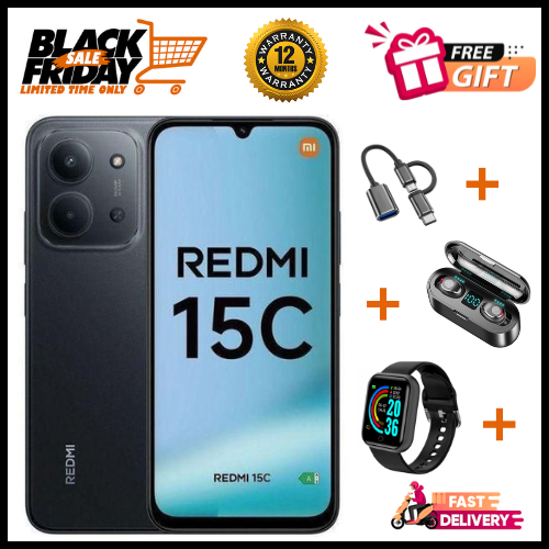 END OF MONTH OFFERS🔥🔥🔥BRAND NEW REDMI 15C 128GB/256GB Storage UPTO 8GB(4+4GB Extended) / 16GB Ram 6.9'' LCD 50MP Main Camera 6000mAh 33W Fast Charger Android 15 Xiaomi Hyper OS 2 Side Fingerprint
