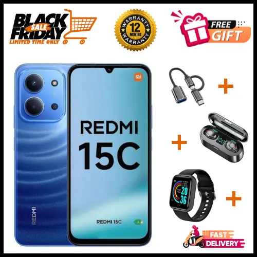 END OF MONTH OFFERS🔥🔥🔥BRAND NEW REDMI 15C 128GB/256GB Storage UPTO 8GB(4+4GB Extended) / 16GB Ram 6.9'' LCD 50MP Main Camera 6000mAh 33W Fast Charger Android 15 Xiaomi Hyper OS 2 Side Fingerprint