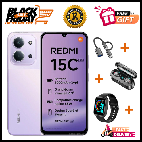 END OF MONTH OFFERS🔥🔥🔥BRAND NEW REDMI 15C 128GB/256GB Storage UPTO 8GB(4+4GB Extended) / 16GB Ram 6.9'' LCD 50MP Main Camera 6000mAh 33W Fast Charger Android 15 Xiaomi Hyper OS 2 Side Fingerprint
