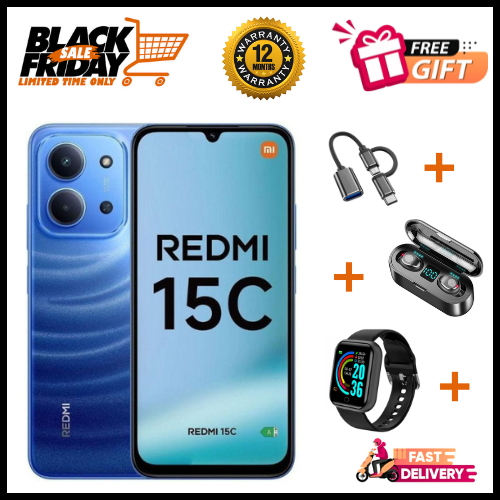 END OF MONTH OFFERS🔥🔥🔥BRAND NEW REDMI 15C 128GB/256GB Storage UPTO 8GB(4+4GB Extended) / 16GB Ram 6.9'' LCD 50MP Main Camera 6000mAh 33W Fast Charger Android 15 Xiaomi Hyper OS 2 Side Fingerprint