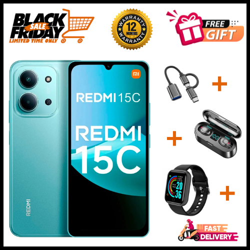 END OF MONTH OFFERS🔥🔥🔥BRAND NEW REDMI 15C 128GB/256GB Storage UPTO 8GB(4+4GB Extended) / 16GB Ram 6.9'' LCD 50MP Main Camera 6000mAh 33W Fast Charger Android 15 Xiaomi Hyper OS 2 Side Fingerprint