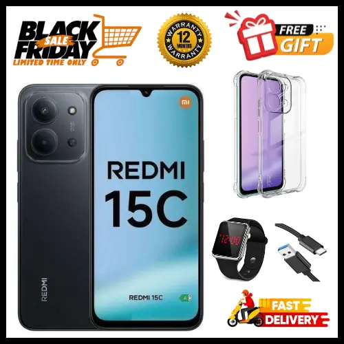 END OF MONTH OFFERS🔥🔥🔥BRAND NEW REDMI 15C 128GB/256GB Storage UPTO 8GB(4+4GB Extended) / 16GB Ram 6.9'' LCD 50MP Main Camera 6000mAh 33W Fast Charger Android 15 Xiaomi Hyper OS 2 Side Fingerprint