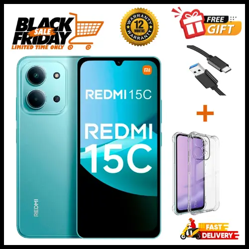 END OF MONTH OFFERS🔥🔥🔥BRAND NEW REDMI 15C 128GB/256GB Storage UPTO 8GB(4+4GB Extended) / 16GB Ram 6.9'' LCD 50MP Main Camera 6000mAh 33W Fast Charger Android 15 Xiaomi Hyper OS 2 Side Fingerprint