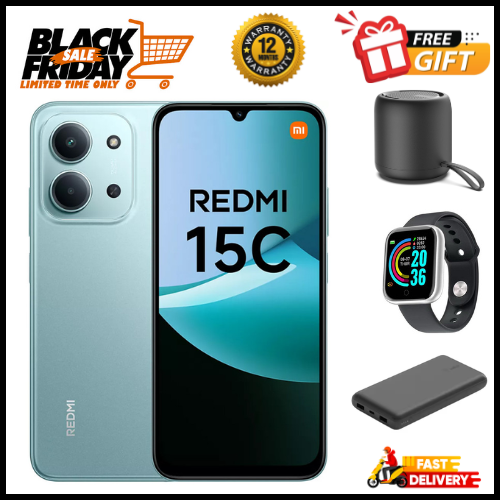 END OF MONTH OFFERS🔥🔥🔥BRAND NEW REDMI 15C 128GB/256GB Storage UPTO 8GB(4+4GB Extended) / 16GB Ram 6.9'' LCD 50MP Main Camera 6000mAh 33W Fast Charger Android 15 Xiaomi Hyper OS 2 Side Fingerprint