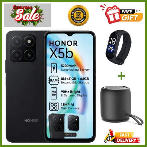 CHRISTMAS OFFERS🔥🔥🔥BRAND NEW HONOR X5B , 4GB RAM + 64GB ROM Storage, 6.56'' Displays, 5200mAh Battery, Android 14 Dual Sim, MediaTek Helio, Fingerprint (side-mounted), (12 nm) 4G Smart Phones