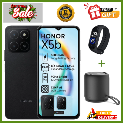 CHRISTMAS OFFERS🔥🔥🔥BRAND NEW HONOR X5B , 4GB RAM + 64GB ROM Storage, 6.56'' Displays, 5200mAh Battery, Android 14 Dual Sim, MediaTek Helio, Fingerprint (side-mounted), (12 nm) 4G Smart Phones