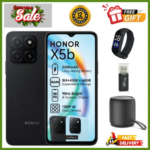 CHRISTMAS OFFERS🔥🔥🔥BRAND NEW HONOR X5B , 4GB RAM + 128GB ROM Storage, 6.56'' Displays, 5200mAh Battery, Android 14 Dual Sim, MediaTek Helio, Fingerprint (side-mounted), (12 nm) 4G Smart Phones